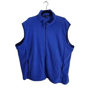 Lands' End Therma Check Cobalt Blue Fleece Full Zip Vest Size XXL